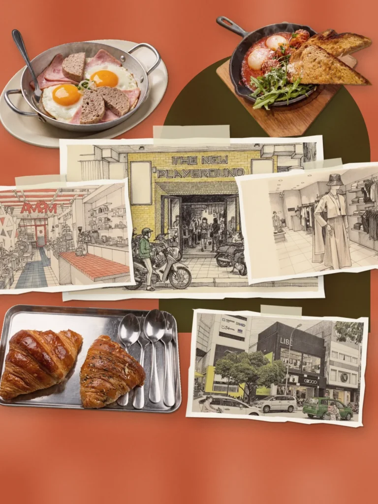 Collage of LIBÉ Nguyễn Trãi, SOSO Coffee, LÀMIN APPAREL and more from the PinGuide guide Ho Chi Minh City Shopping, Cafes and Local Eats Guide